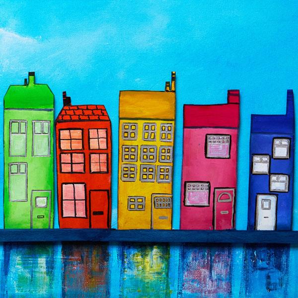 Painting of colourful houses