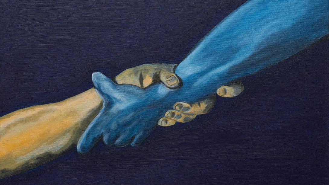 Painting of two arms clasping